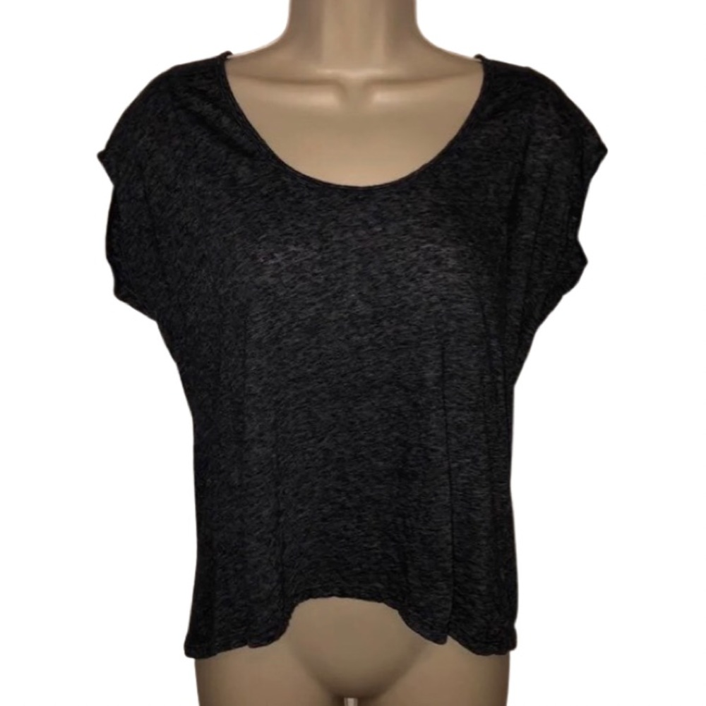 AEO Zipper-Back Charcoal Semi-Sheer Top